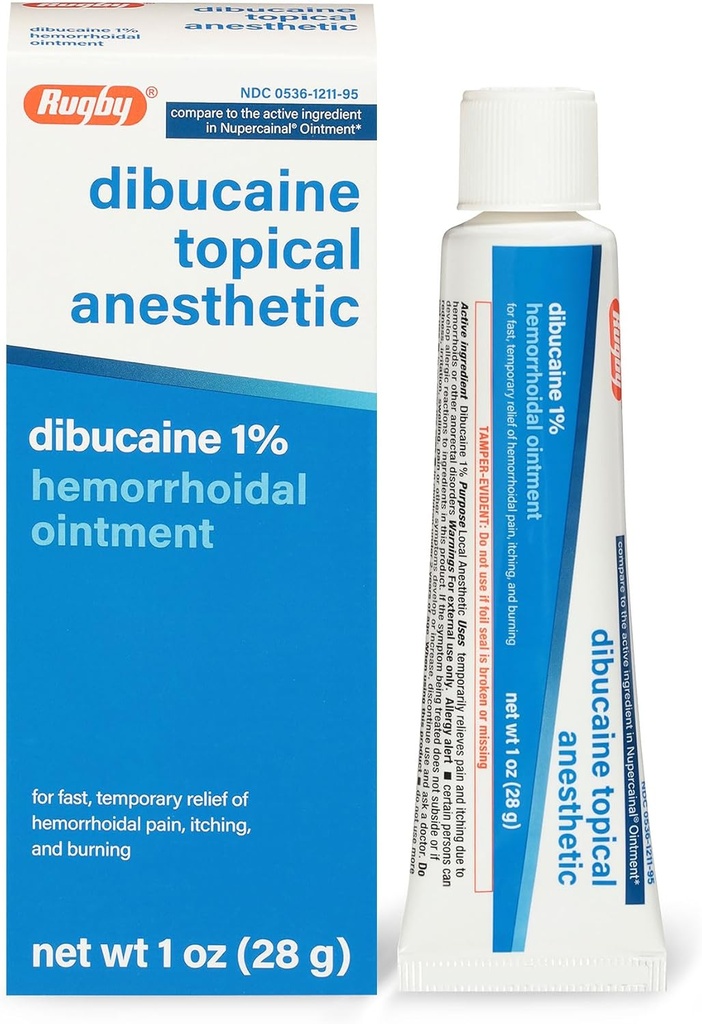 럭비 Dibucaine 화제 마취 1% 치질 연고 - 가려움증과 화상을 위한 고통 구호 크림, 치질 처리, 반대로 Itch 크림 1 Oz (1 팩)