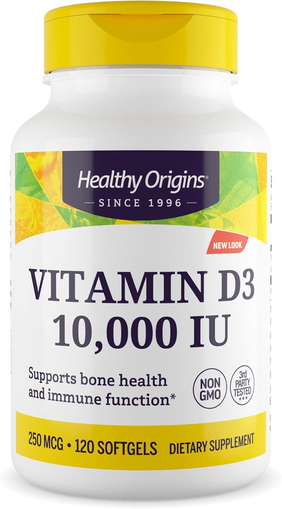 건강한 근원 비타민 D3 10,000 IU (비 GMO, 높은 힘, 뼈 지원, 면역 지원, 글루텐 자유로운), 120 Softgels
