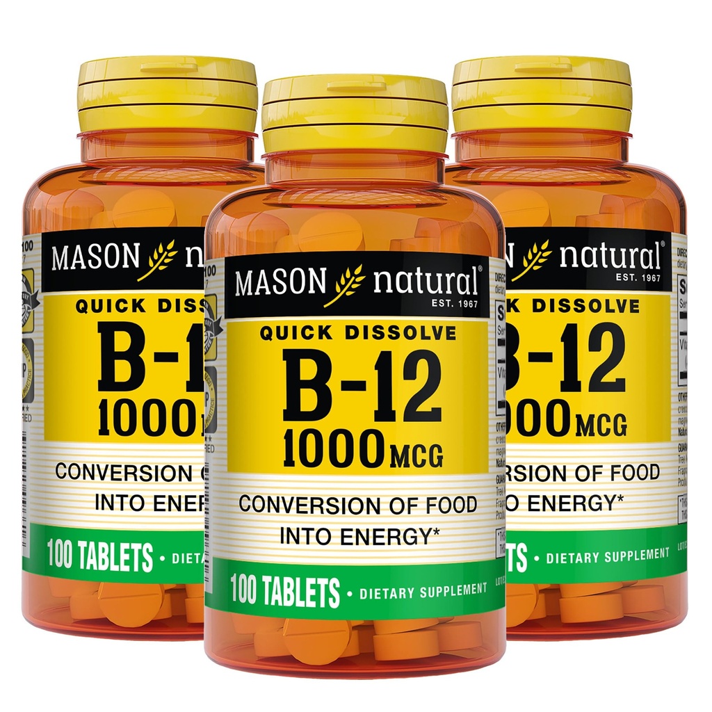 MASON NATURAL B,12 1000 mcg 빠른 용해, 에너지 (3 팩)에 음식의 건강한 변환을 위한 300의 일 공급