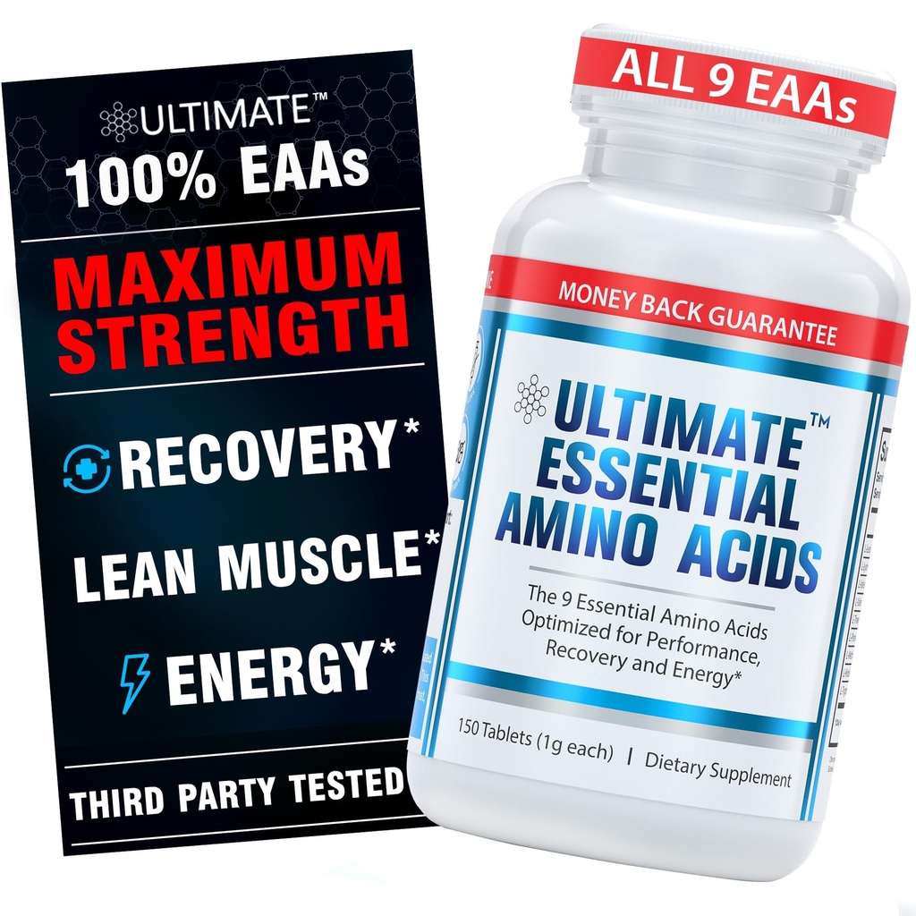절단을 위한 궁극적인 필수 아미노산 보충교재, Fasting & 운동, 모든 9 EAAs, 3000mg, 40% Leucine, 4:1: 1 BCAA 비율, 유기 코팅, Vegan, Keto, Non-GMO, 150 정제를 가진 Binder 자유로운