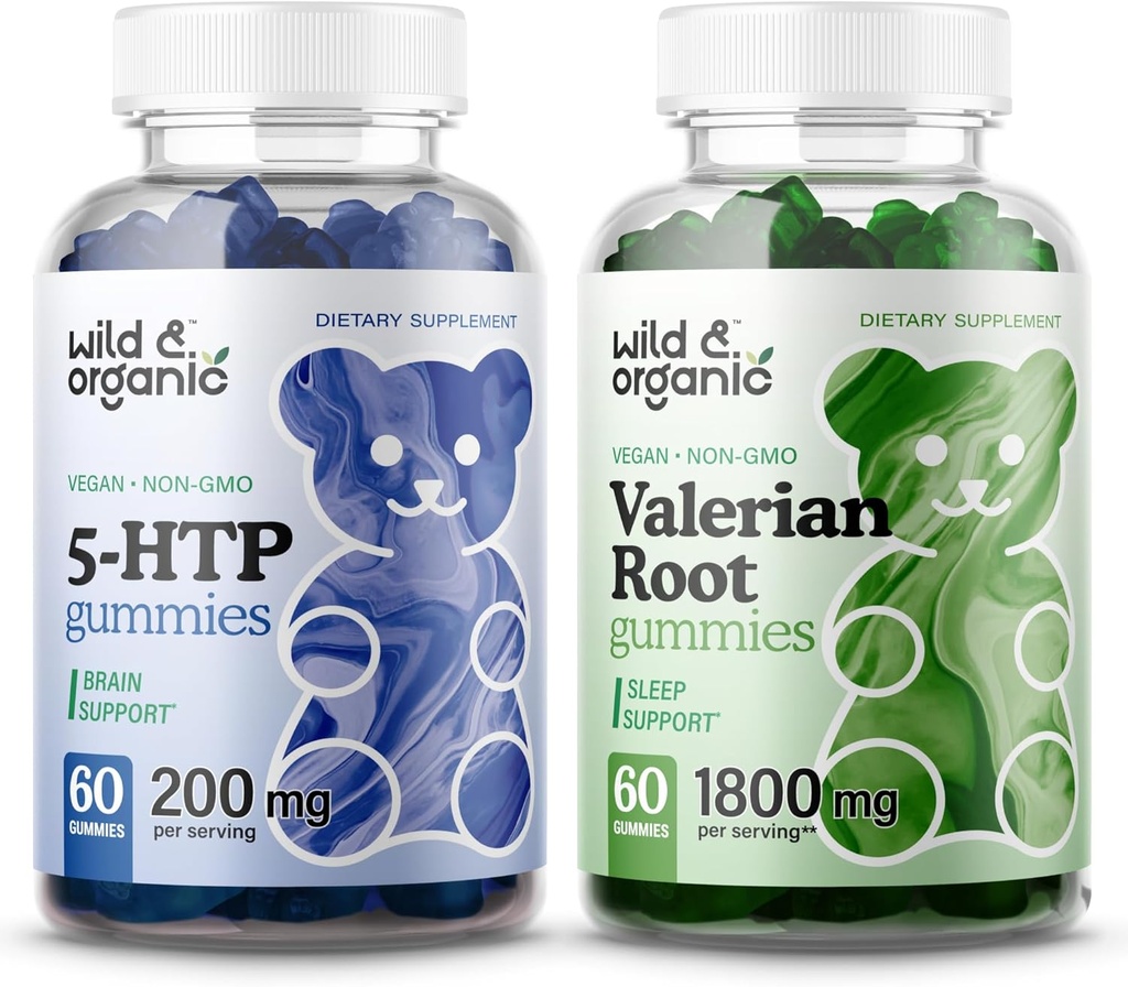 야생 & 유기 5HTP Gummies & Valerian 뿌리 Gummies 60 조사