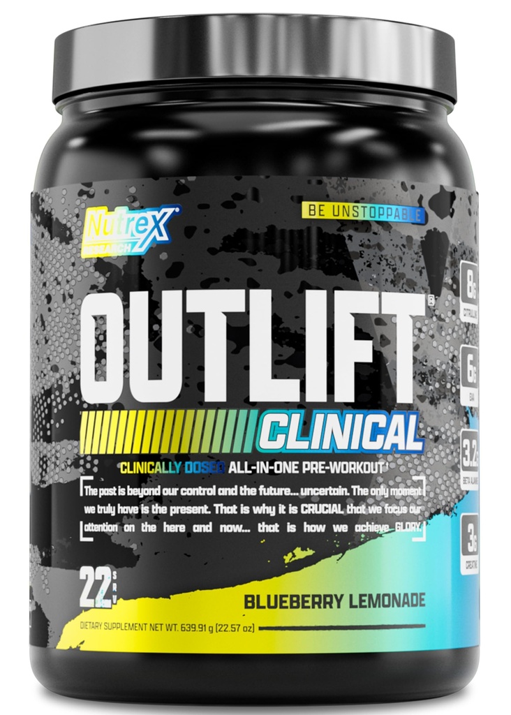 Nutrex Research Outlift Creatine, Citrulline, EAA | Energy, Performance, Pump Preworkout Supplement for Men & Women (22 서빙, 블루 베리 Lemonade)