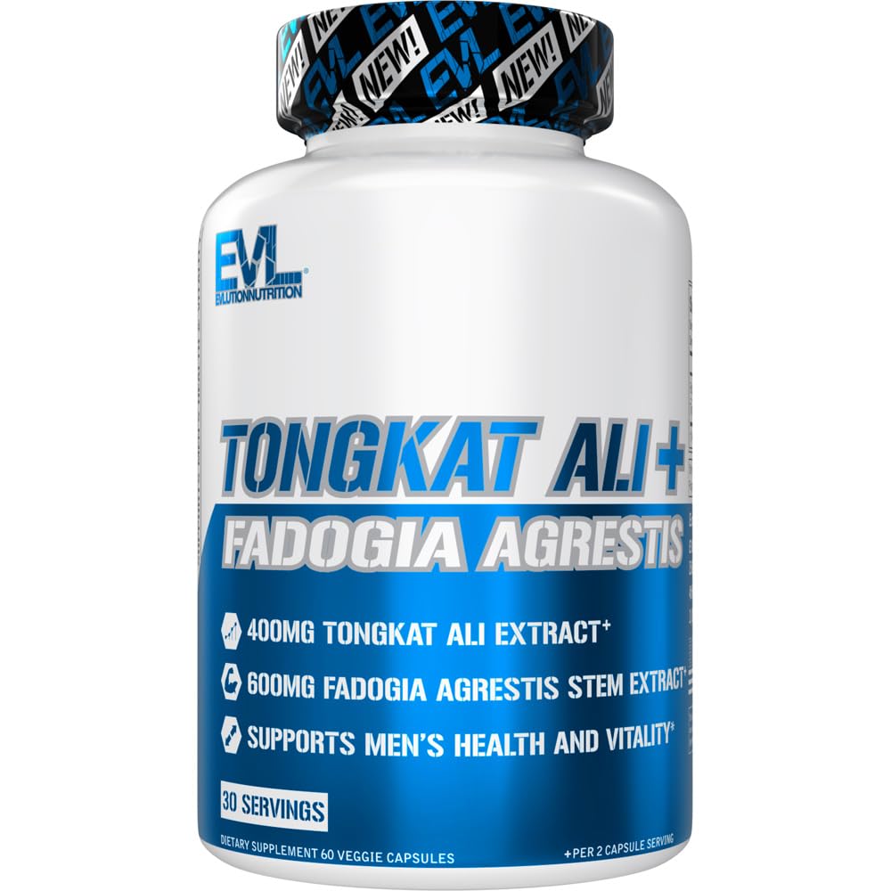 Evlution Nutrition Tongkat Ali + Fadogia Agrestis - 남성 건강 + 활력 지원 - 400mg Tongkat Ali + 600mg Fadogia Agrestis Stem Extract - 운동 보충 - 채식 캡슐 - 30 서빙