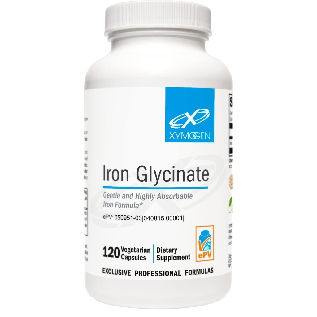 XYMOGEN Iron Glycinate 보충교재 – 특허받은 철 BisGlycinate 비타민 - 높은 흡수를 위해 디자인하는 – Hemoglobin & Ferritin 수준을 지원합니다 – 소화 (120의 캡슐)에 Gentle