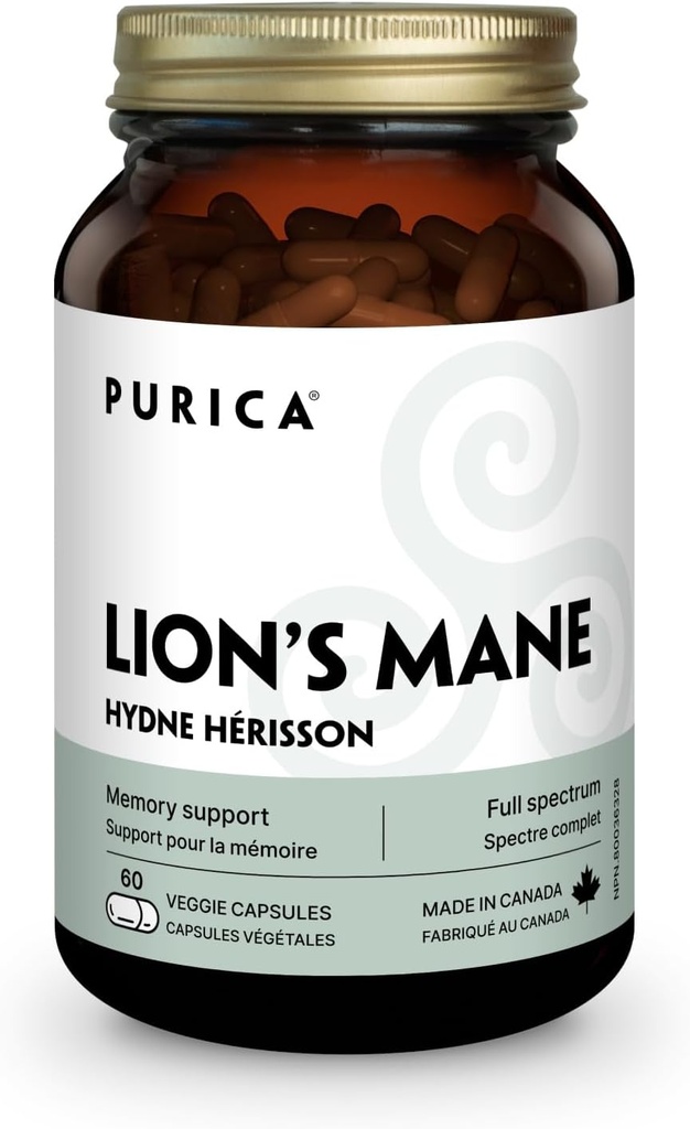 PURICA - 라이온의 Mane Micronized 버섯, 60 Vegan 캡슐 - Cognitive Health를 홍보 - 초점과 메모리 지원