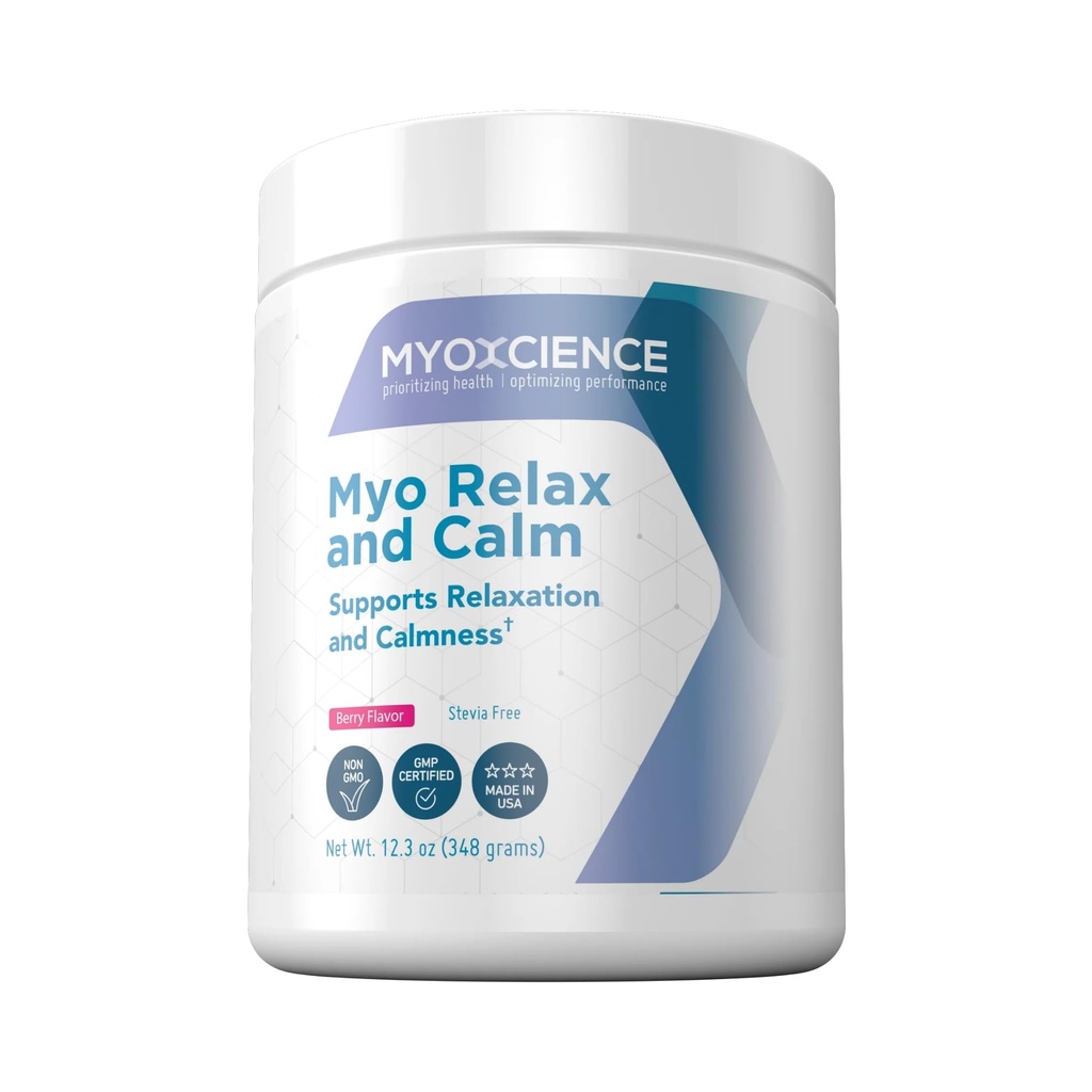 MYOXCIENCE Myo Relax & Calm | Myo-Inositol, L-Theanine, 타우린, 마그네슘 & GABA | 수면, 신경 전달자 및 호르몬 지원 (베리 맛) (60 인분)