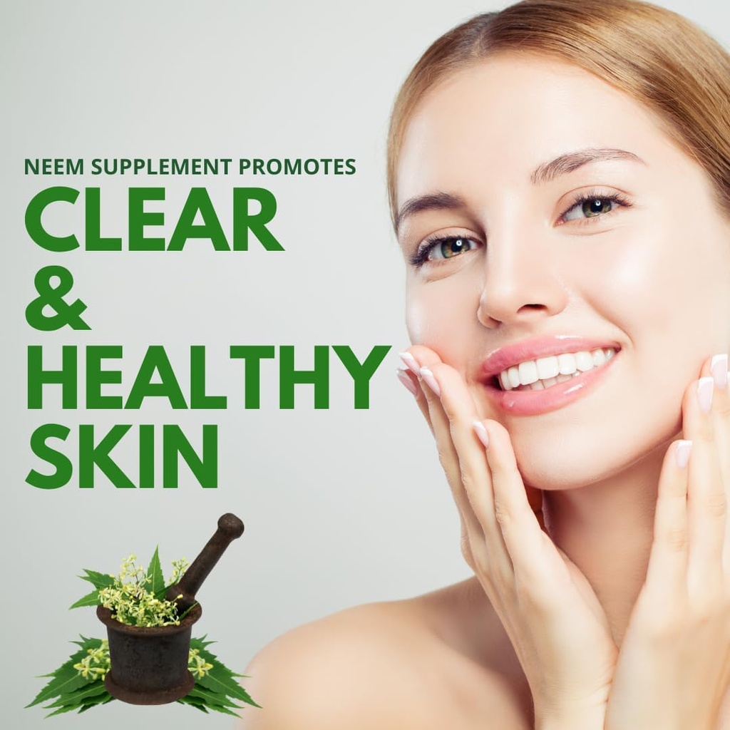 Neem 캡슐 (Azadirachta Indica) | 동등한 5000 mg | 천연 피부 지원 | 혈액 정화기 | 유기 Neem 잎 추출물 초본 보충교재 | 60 Veg 캡슐 | 미국에서 만드는