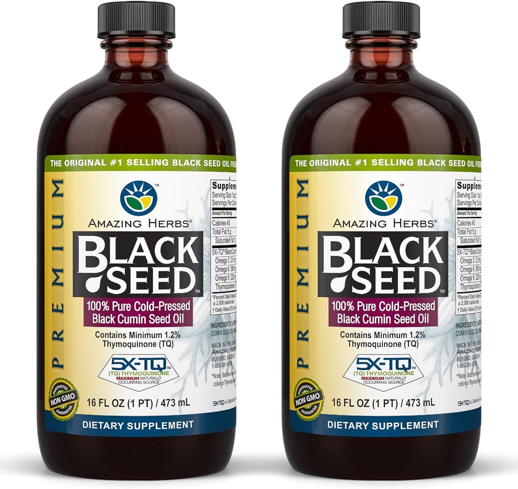 놀랄만한 허브 프리미엄 블랙 씨 오일 - 글루텐 무료, 비 GMO, 콜드 Pressed Nigella Sativa Aids in Digestive Health, Immune Support, Brain Function, Joint Mobility - 16 Fl Oz (Pack of 2)