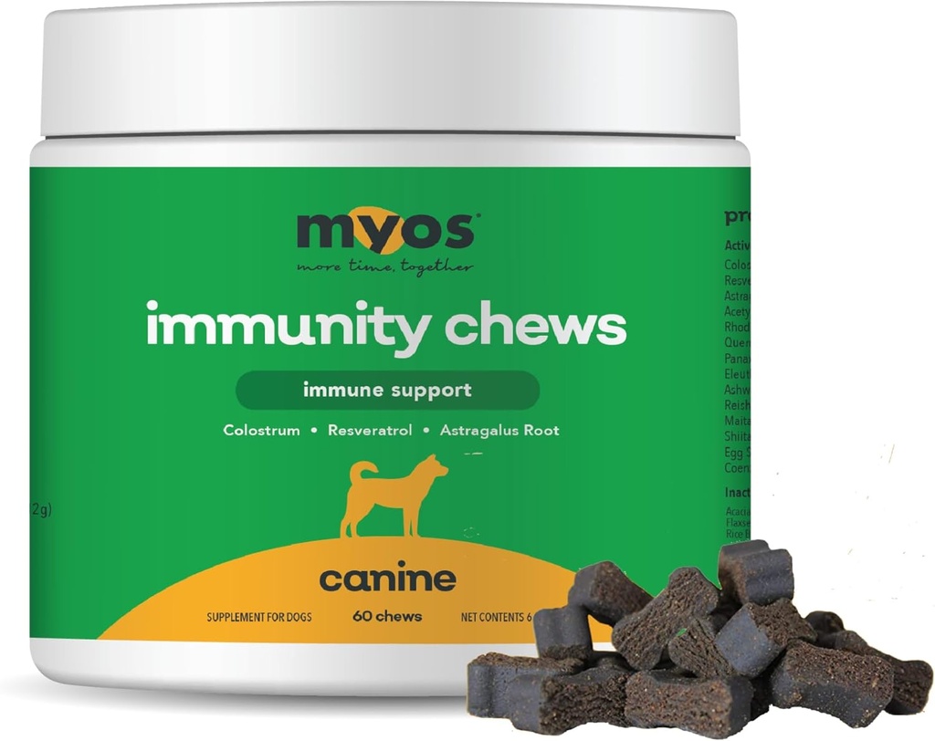 개를위한 MYOS 면역화학적검정 - 면역 체계 지원, 산화 방지제, Colostrum, Resveratrol, Astragalus Root 및 Mushrooms- 매일 Chewable 보충교재와 가진 세포질 건강 & 활력 -