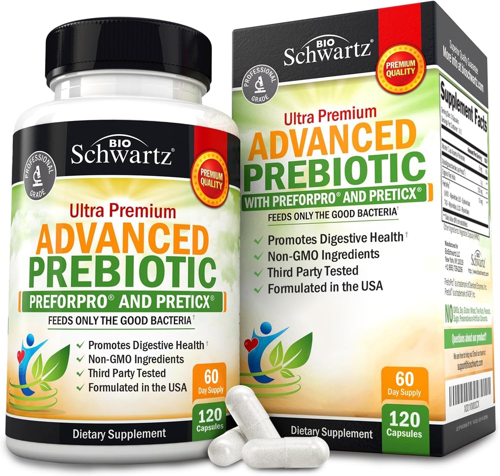 소화 건강을위한 고급 Prebiotics - 건강한 Gut Flora Bloating & Immune 지원을위한 여성 및 남성을위한 임상적 검증 된 Prebiotics와 빠른 행동 Gut 건강 보충 - 2 개월 공급