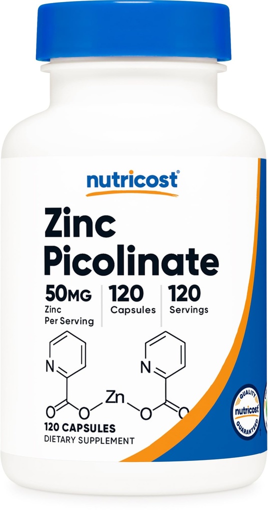 Nutricost 아연 Picolinate 50mg, 120 채식 캡슐 - 글루텐 무료 및 비 GMO