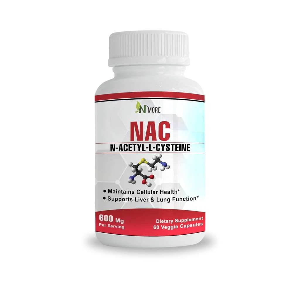 N'More N-Acetyl-Cysteine (NAC) 600Mg 60 Veggie 캡슐 비 GMO, 글루텐 무료