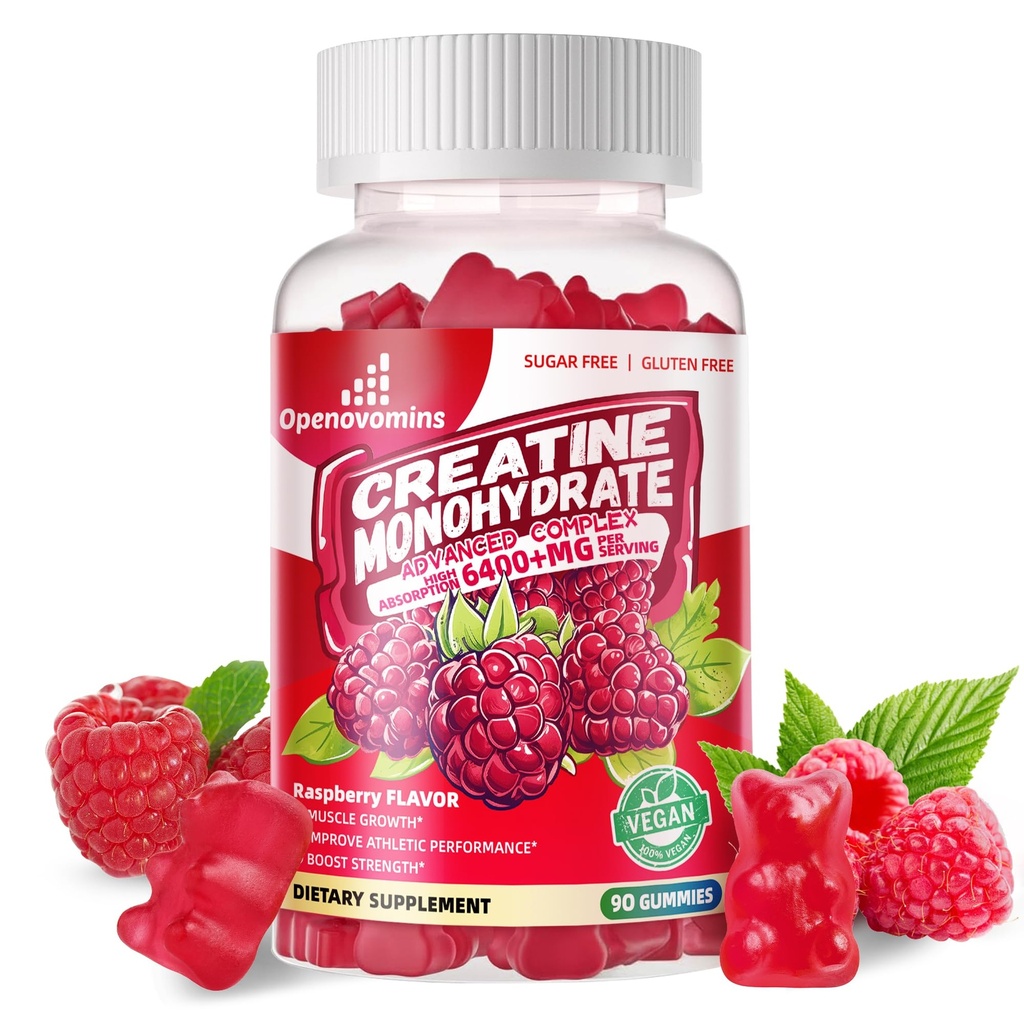 Creatine Monohydrate Gummies Complex 남자 & 여자를 위한 6400mg - 진보된 공식 W/L-Taurine + 비타민 B12, 설탕 자유로운 Chewable 보충교재, 90의 딸기 Gummies