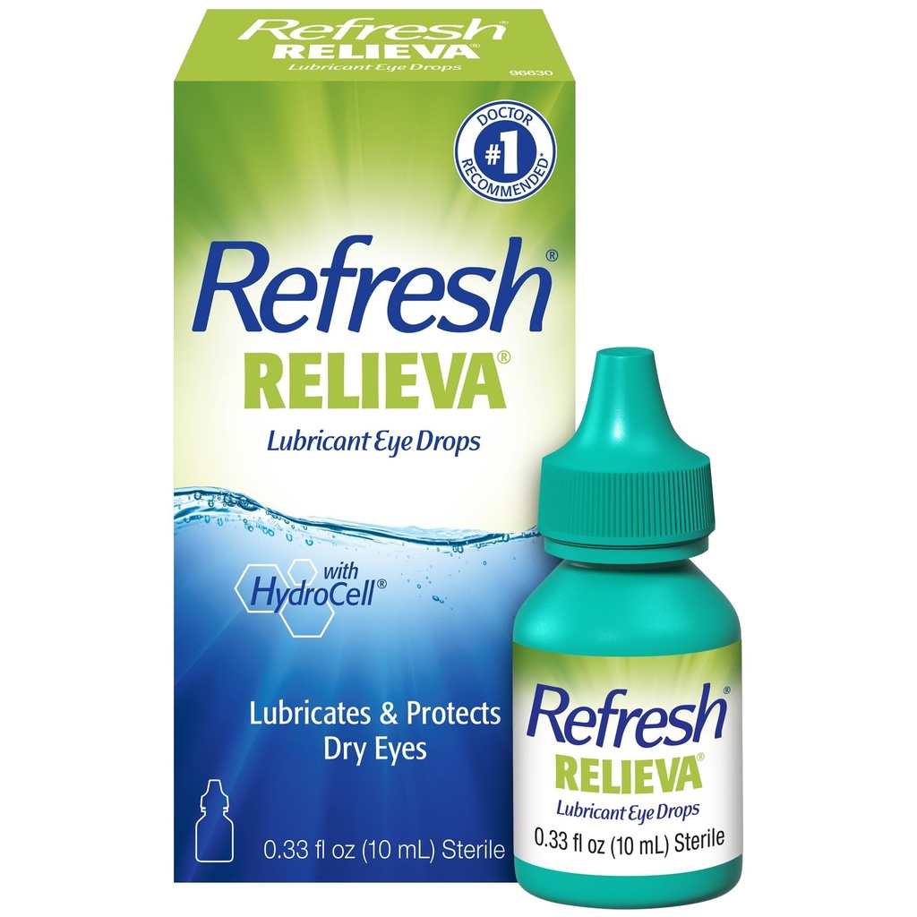 Relieva Lubricant Eye Drops, 0.33 Fl Oz Sterile, 포장을 새로 고침