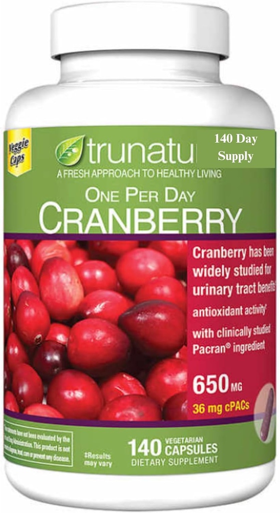 Pacran Cranberry 650 mg, 140 채식 캡슐 + Weekly Pill 주최자와 번들 (2 항목)