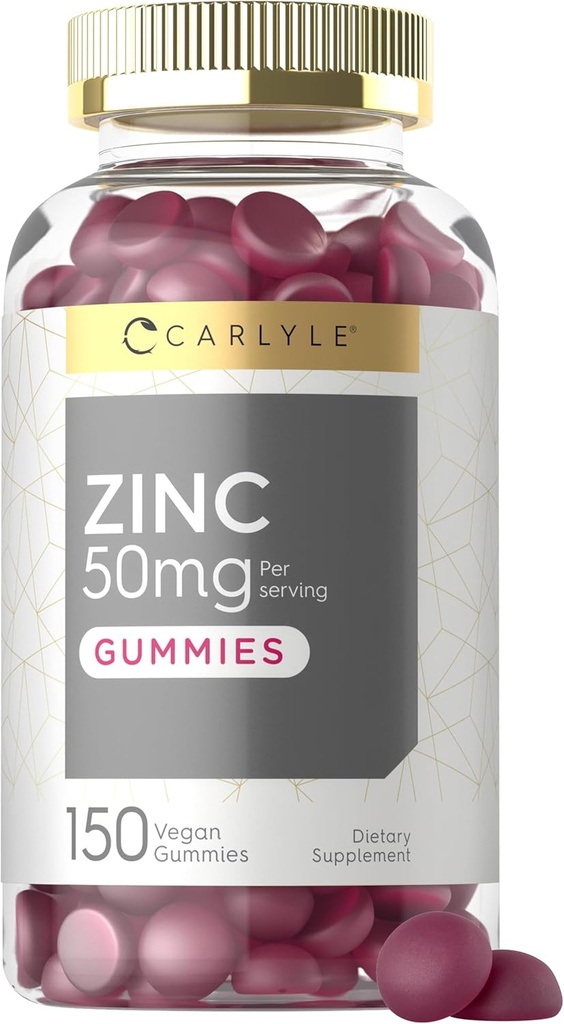Carlyle 아연 50mg Gummies | 150 개 | Vegan, Non-GMO 및 글루텐 프리 포뮬러 | 아연 시트레이트 다이어트