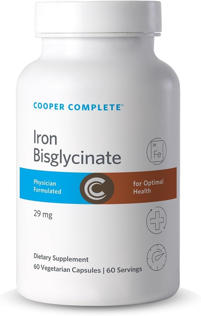 술장수 완전한 철 Bisglycinate. 정제 당 29mg. 병 당 60의 캡슐. 1 팩