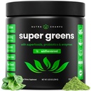 NutraChamps Super Greens Powder Premium Superfood | 20+ Organic Green Veggie Whole Food | 밀 잔디, Spirulina, Chlorella | 산화 방지제, 소화 효소 및 프로바이오틱 혼합 (9.0 Oz, Unflavored)