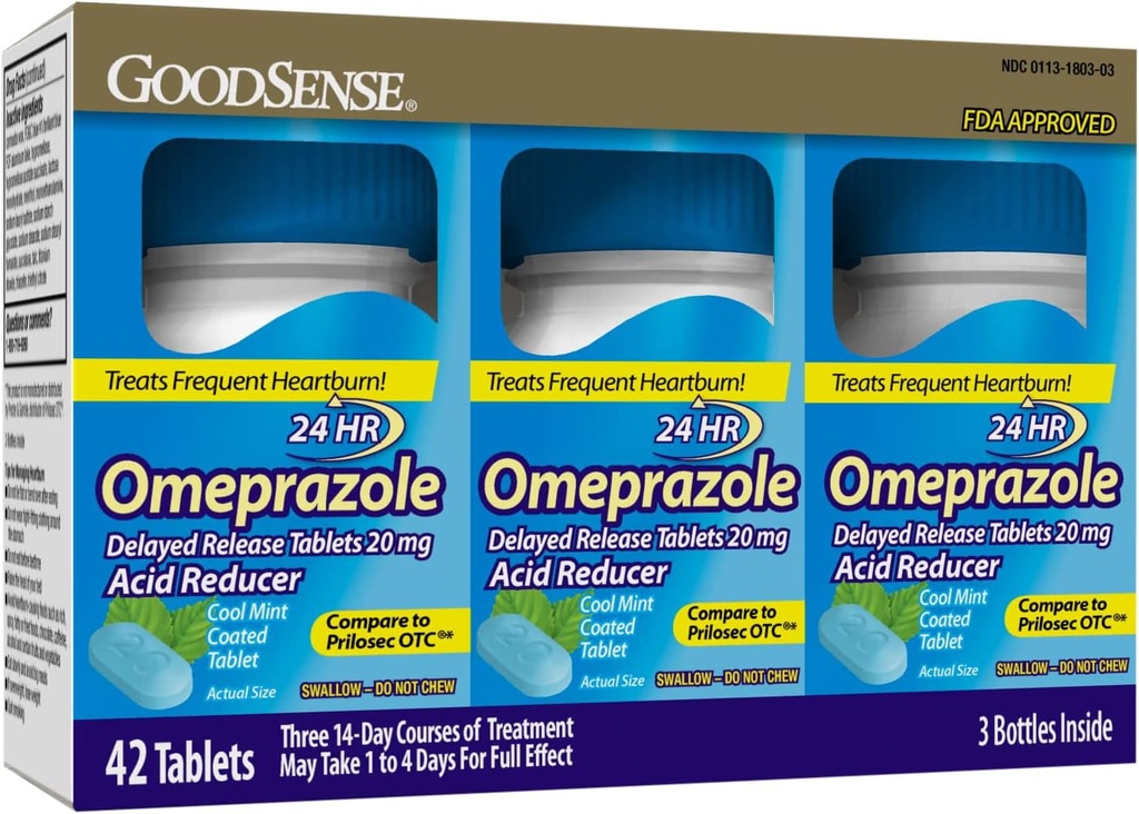 GoodSense Omeprazole 지연 방출은 정제를 20 mg, 차가운 민트, 치료 Frequent Heartburn, 산성 흡진기, Heartburn 약, 42 조사 입혔습니다