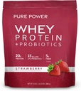 Mercola Pure Power Whey Protein + Probiotics 박사 - 근육 회복 및 소화 건강 지원 - Pasture-Raised Whey - MCTs & Fiber - Vanilla - 31 oz (22 서빙) - Strawberry
