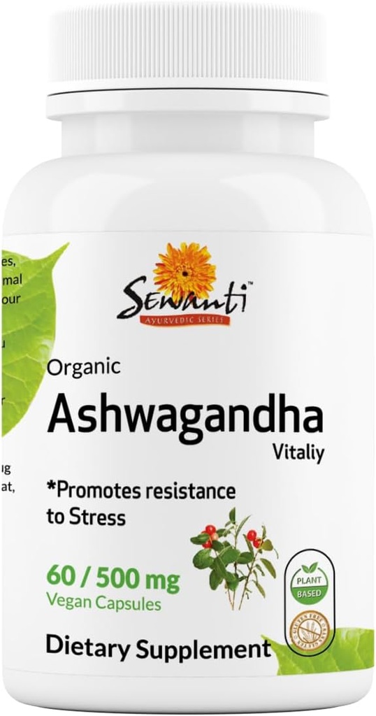Sewanti 유기 Ashwagandha 캡슐 - 자연적인 긴장 기복 & 에너지 부스트 - 규정식 보충교재 높은 힘 추출물 60 Vegan 캡슐 - 500mg