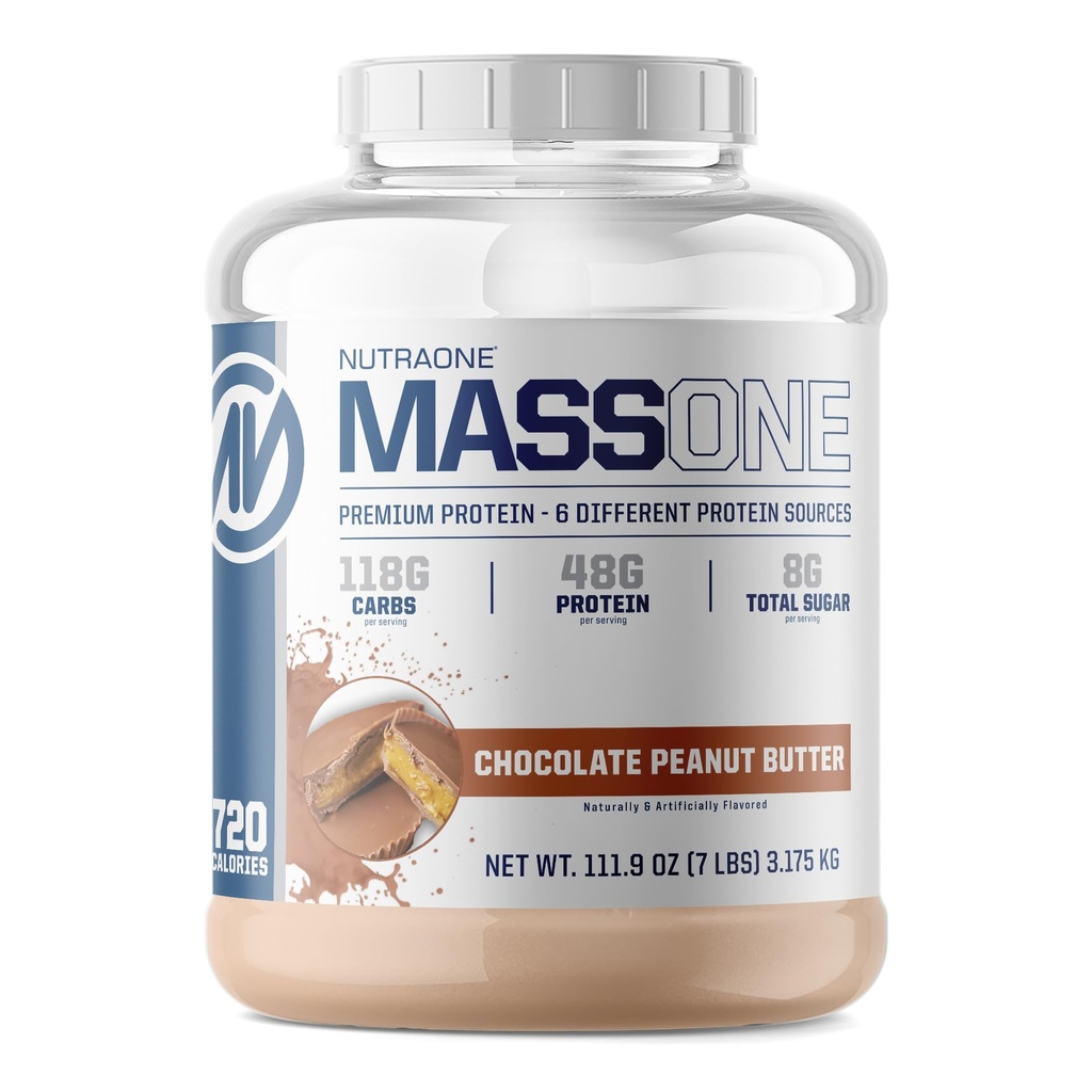 NutraOne Massone 대량 게인더 단백질 분말 이익 대량 단백질 식사 보충 (Chocolate 땅콩 버터 - 7 lbs.)