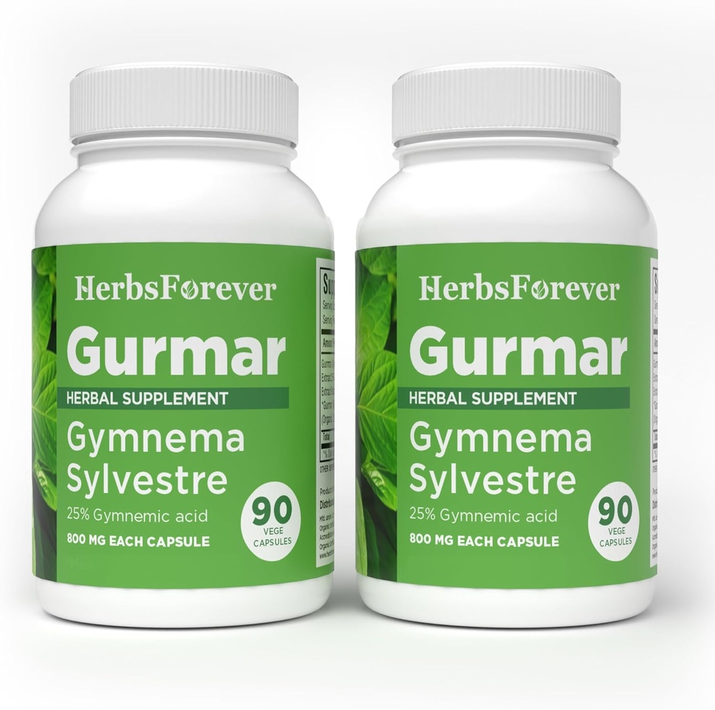 Herbsforever Gurmar 캡슐 – Gymnema Sylvestre – 초본 보충 – 90 캡슐 (팩 2)