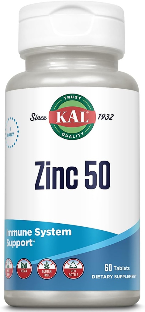 KAL 아연 50mg Hydroxy 산성 단지, 건강한 대사 및 아연 Orotate, 아연 Citrate, 강화된 흡수 w/ActiSorb, Vegan, 글루텐 자유로운, 비 GMO, 60 봉사, 60의 정제를 가진 면역 지원 보충교재