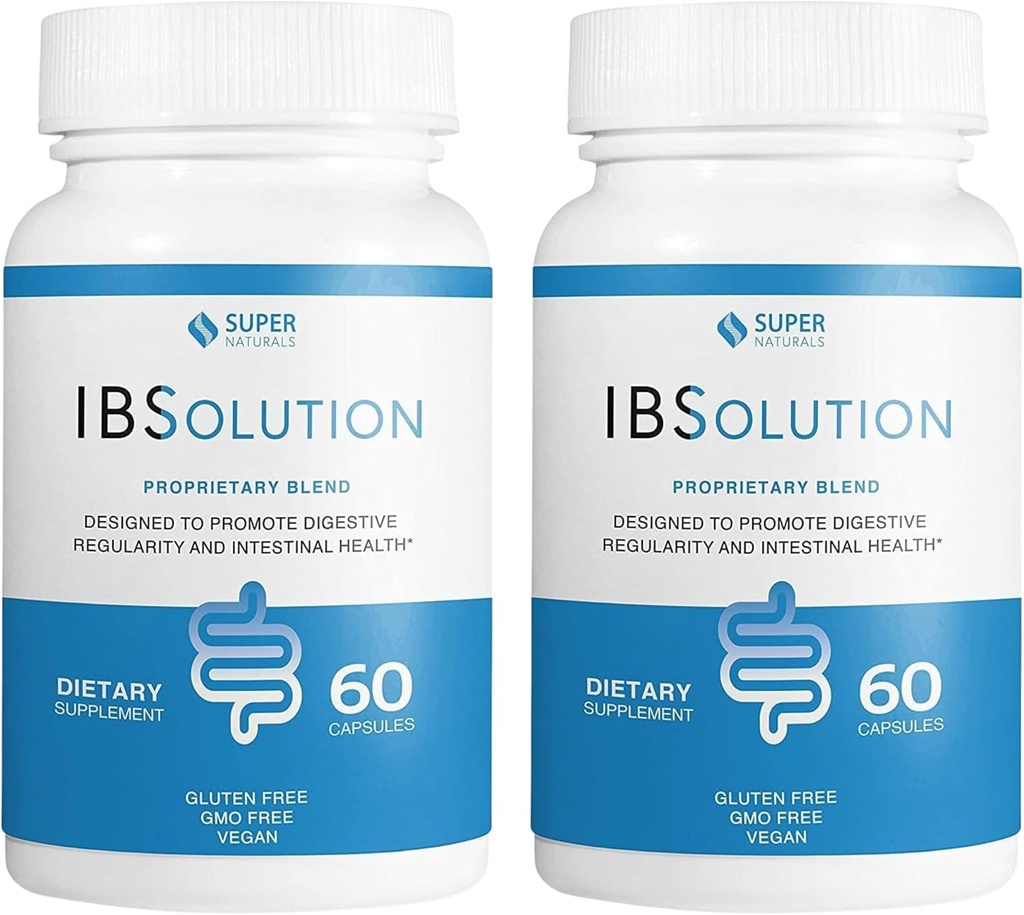 IBSolution - 소화 건강 보충교재, 가스, bloating, Diarrhea, 변비 구호, Psyllium와 더불어 복부통, 승진시킵니다 정기적인, 미국 - 60 Vegan 캡슐, 2 팩에서 만드는 과잉 건강 지원