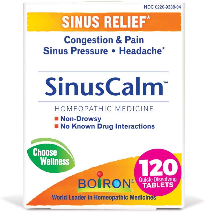 Boiron SinusCalm 정제 Sinus Pain Relief, Runny Nose, Congestion, Sinus Pressure, Headache - 120 개 (팩 2)