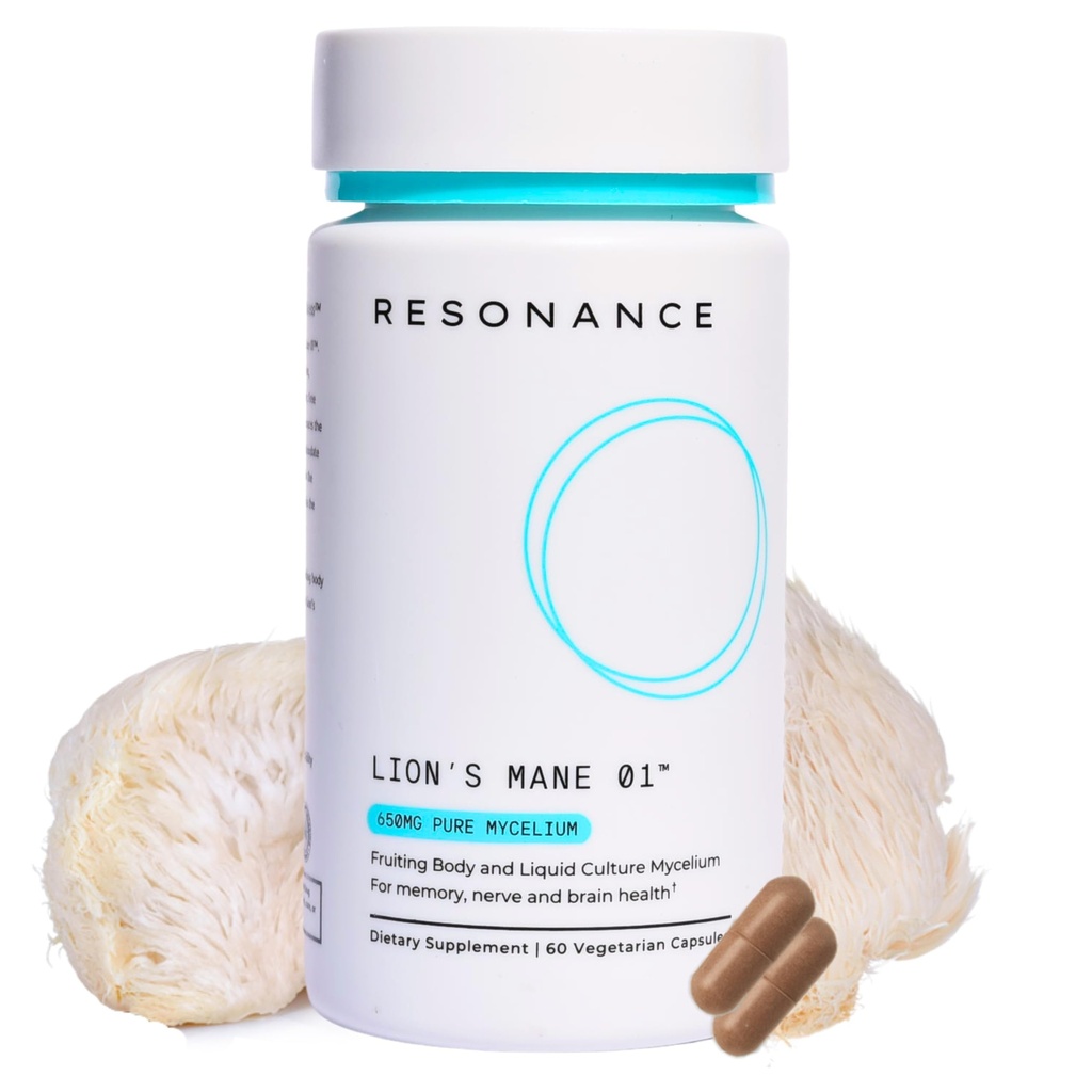 Lion’s Mane 01TM - 유기농 프리미엄 라이온 맨 버섯 추출물 보충교재 | 과일 바디 & 순수한 Mycelium |Memory, Brain, Focus & Nerve Health|Vegan, Non-GMO - 60 채식 캡슐