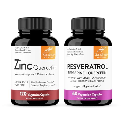 Sandhu의 아연 Quercetin & Resveratrol 캡슐 | 지원 면역