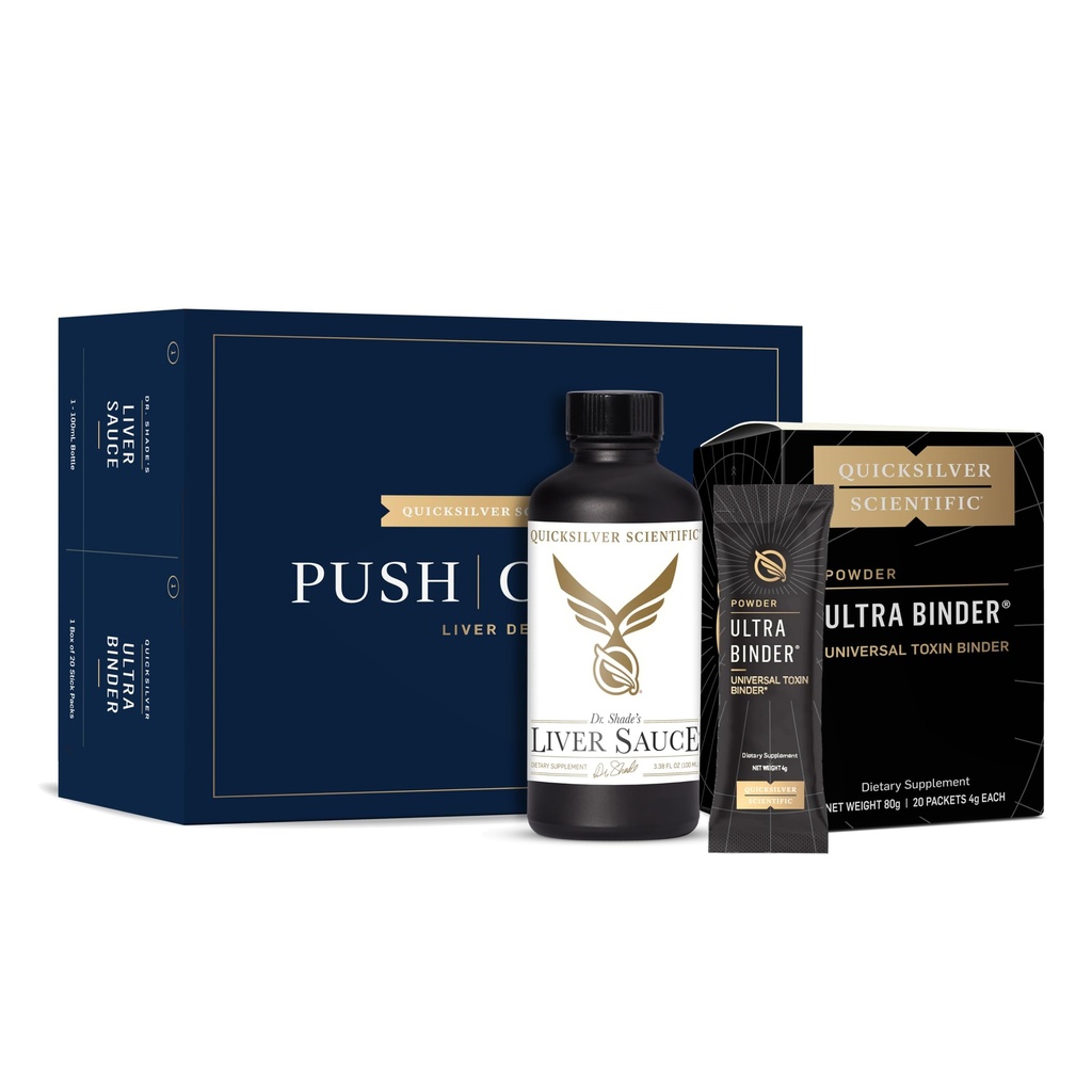 Quicksilver Scientific PushCatch Liver Detox Cleanse - Ultra Binder (Packets) 및 Liver Sauce (Liver Support Supplement with Milk Thistle Extract)를 사용하여 GI Detox & Toxin Binding 지원
