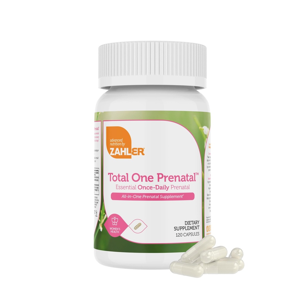 Zahler - 여성을위한 Total One Prenatal Vitamins (120 Count) Folic Acid, Iron, 아연 및 19 기타 필수 비타민 및 미네랄 - Kosher Pre Natal Multivitamin 캡슐