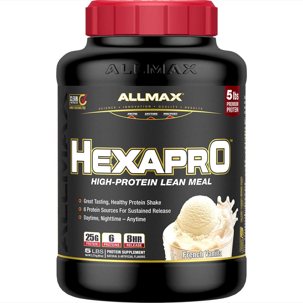 ALLMAX Nutrition HEXAPRO, French Vanilla - 5 lb - 25 그램 당 단백질 - 8-Hour Sustained 릴리스 - Zero Sugar - 52 서빙