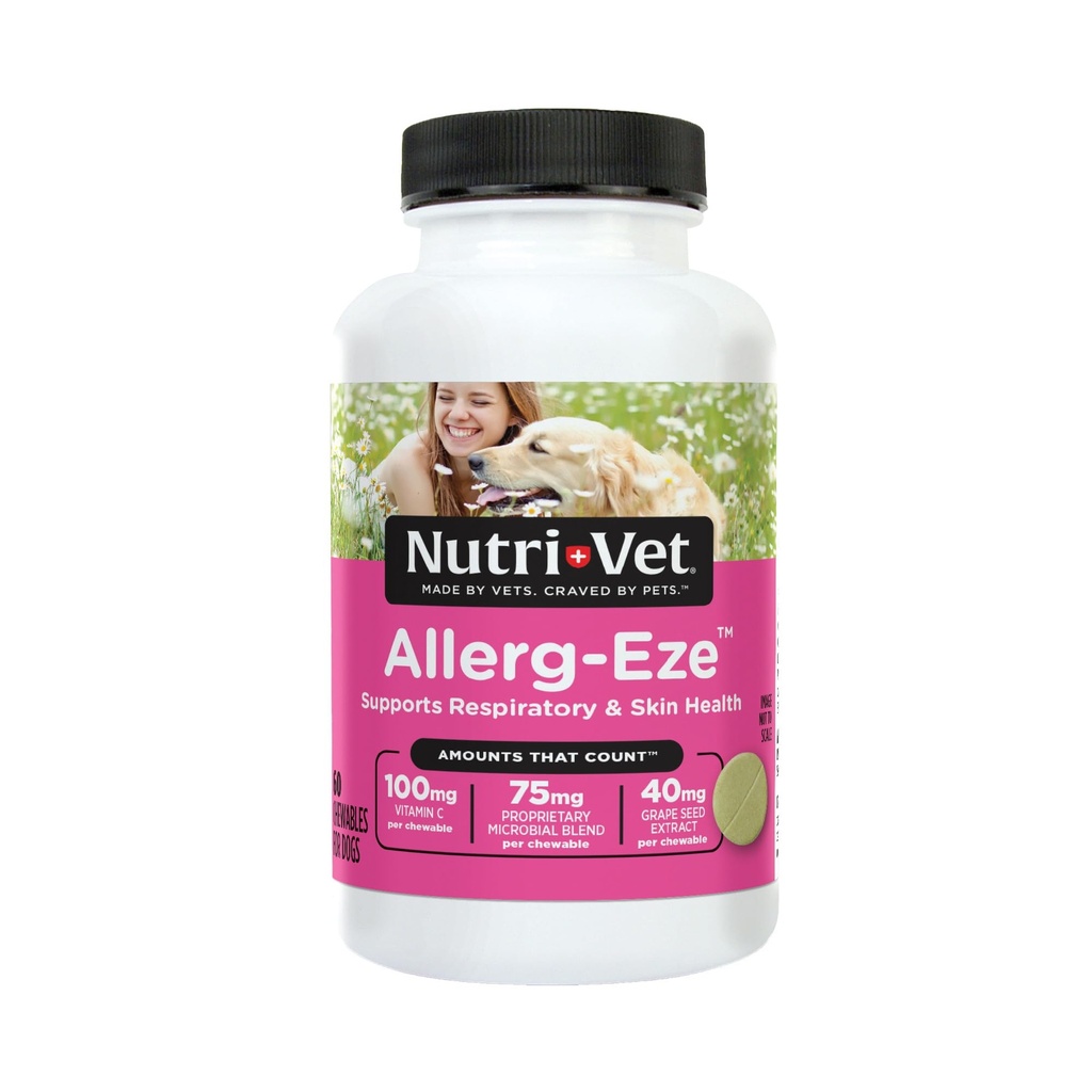 Nutri-Vet Allerg-Eze Chewables for Dogs, 산화 방지제 & Omega-3 지방산, 알레르기 완화 보충교재, 지원 피부, 외투 & 호흡 건강, 60 조사