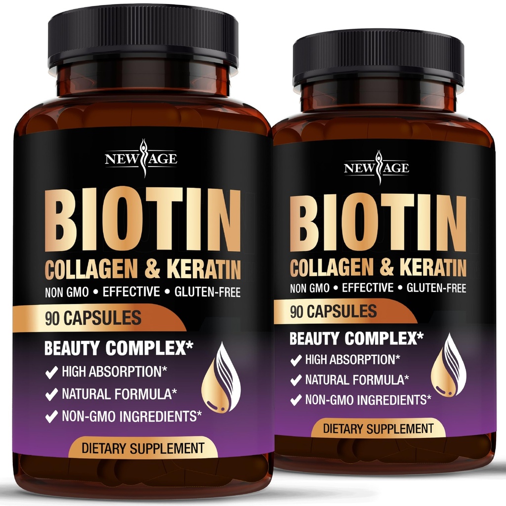새로운 AGE Biotin Collagen Keratin Hyaluronic 산 - 남자와 여자를 위한 50,000mcg 머리 성장 비타민, 못, 머리, 피부 비타민 및 비타민 E Folic 산 호박씨 MSM- 180 조사를 가진 DHT 차단제