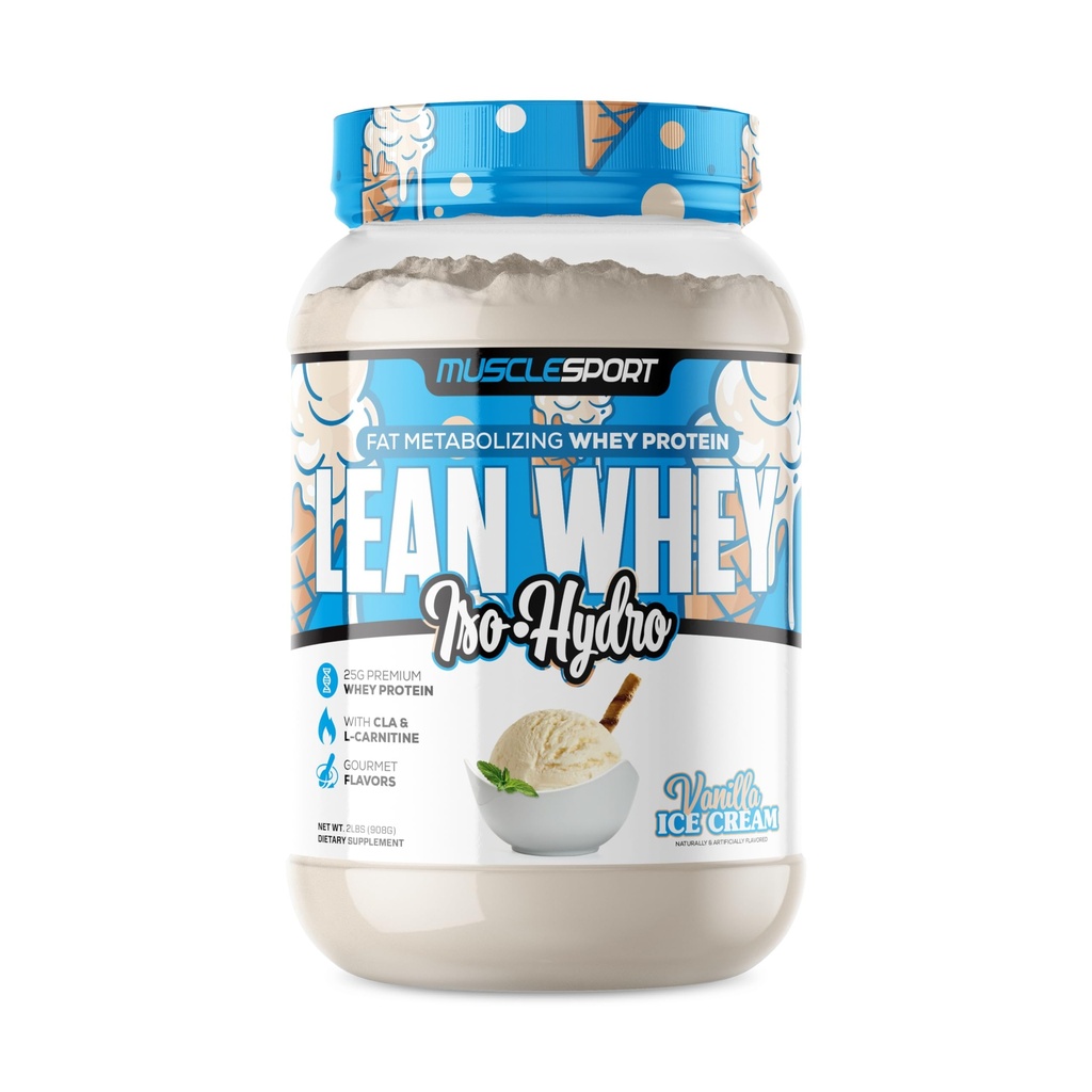 Musclesport Lean Whey RevolutionTM Protein Powder - Whey Protein Isolate - 낮은 칼로리, 낮은 차브, 낮은 지방, 식용 풍미 - 25g Protein per Scoop (2LB, Vanilla)