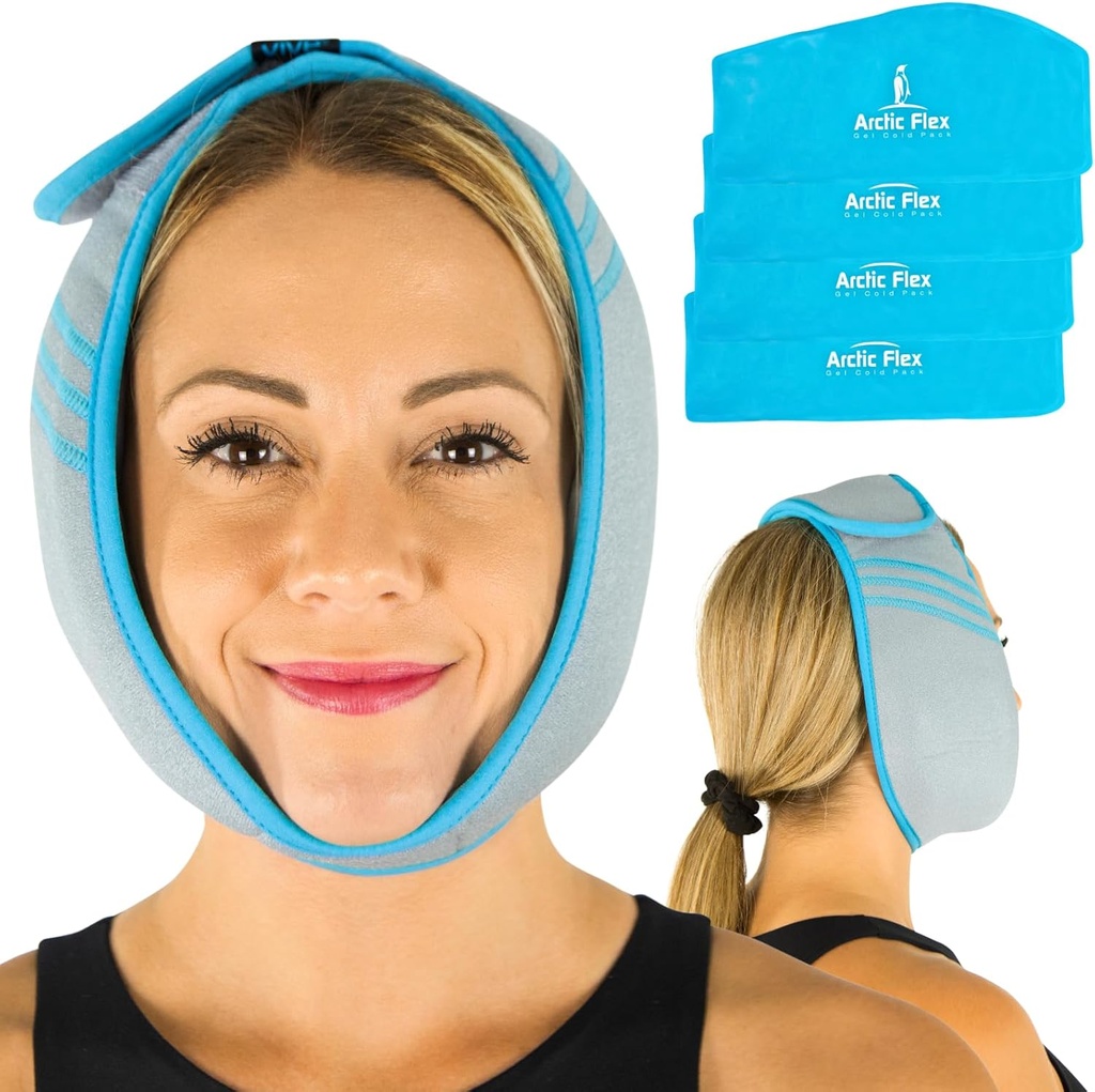 Vive Face Ice Pack Wrap for TMJ Pain Relief and Headaches - Jaw Surgery Recovery, 구강 외과 및 지혜 치아 추출을위한 얼굴 아이스 팩 - 머리를위한 난방 패드 & Chin - 뜨거운 & 찬 치료
