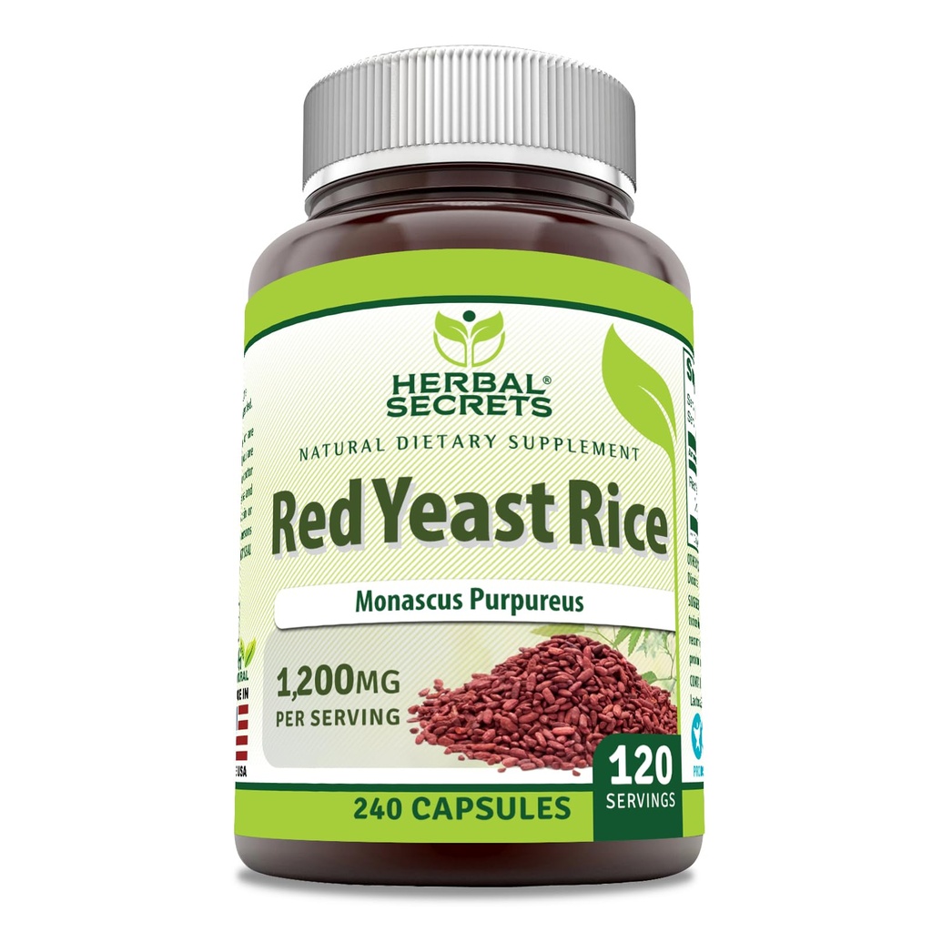허브 시크릿 레드 효모 라이스 1200 Mg 서빙, 240 Veggie 캡슐 보충 | Non-GMO | 글루텐 프리 | 미국