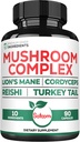 Satoomi 10in1 Lions Mane Supplement Complex - Cordyceps Sinensis, Reishi Mushroom, 터키 꼬리 버섯 및 기타와 혼합 - 3 개월 동안 90 카운트