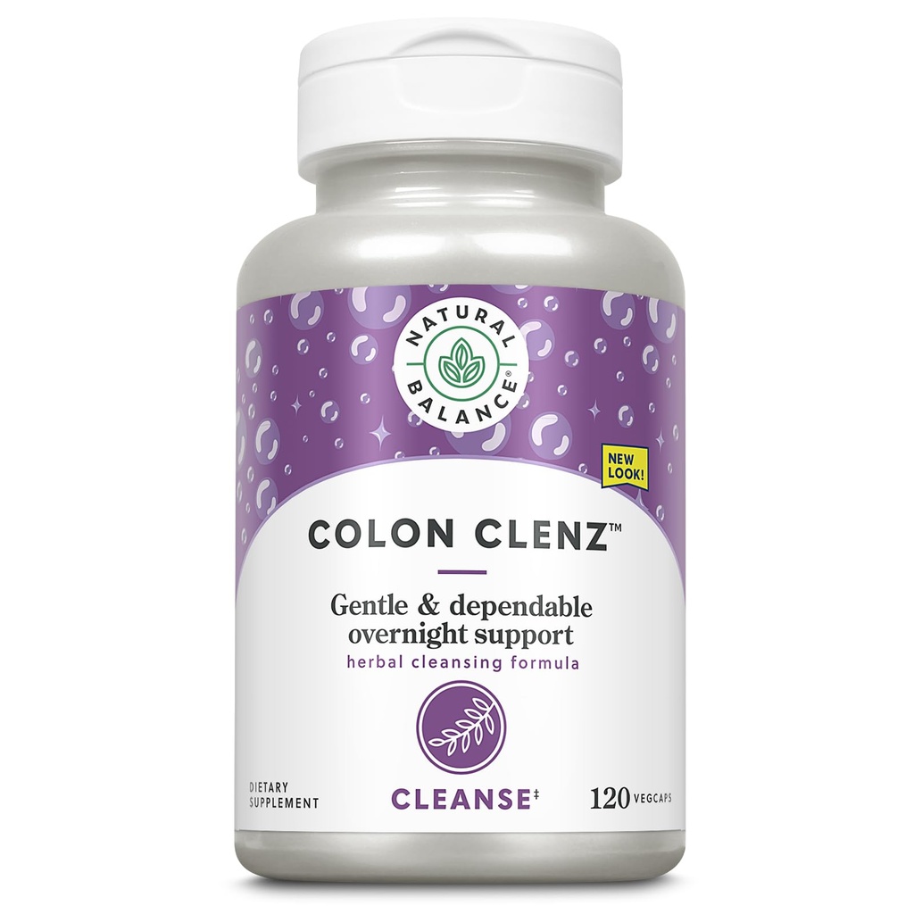 Natural Balance Colon Clenz | Herbal Colon Cleanse, Detox Cleanse 및 Digestive Health Supplement - Gentle 및 Dependable Overnight Formula - 60 일 보증 (120 서빙, 120 VegCaps)