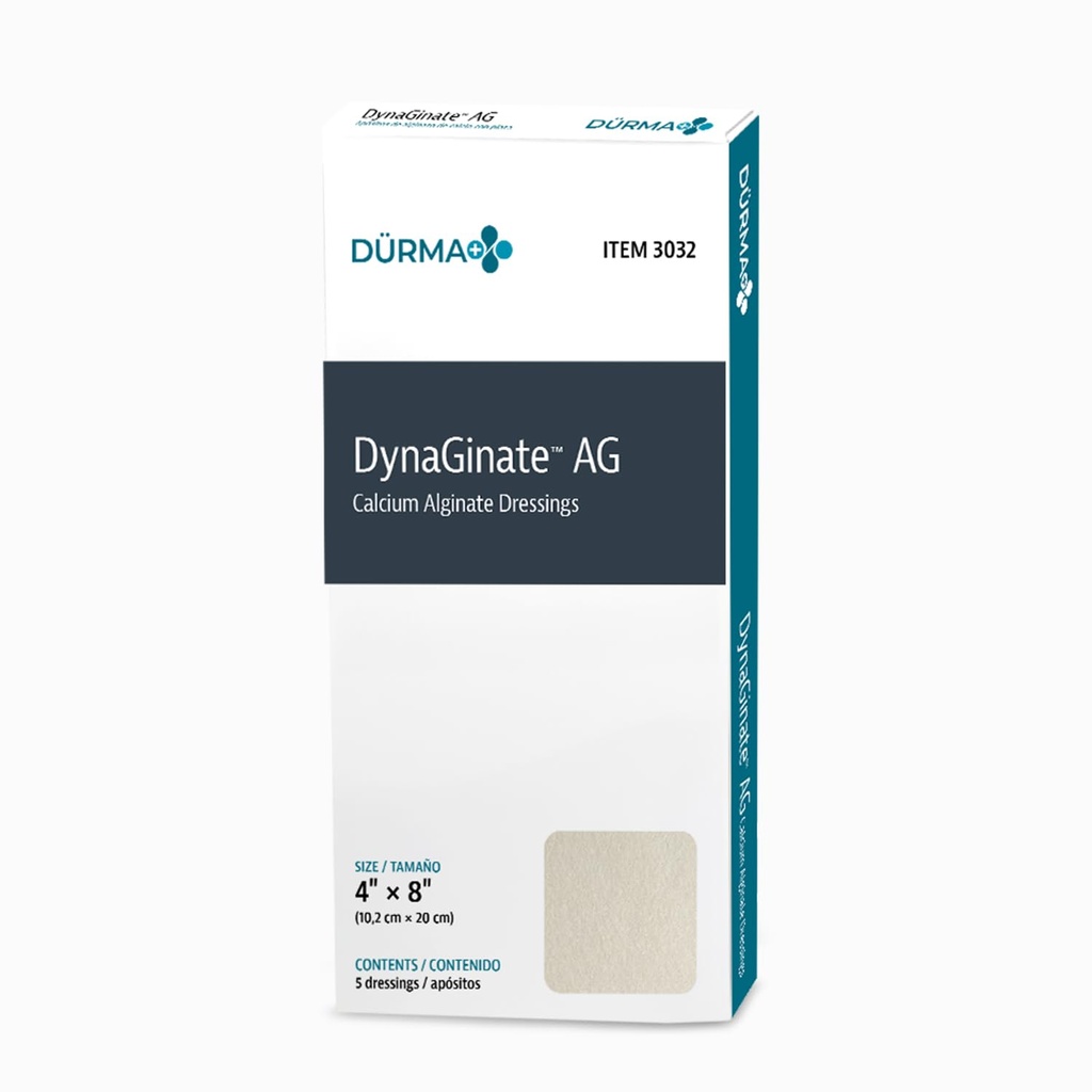 Dynarex DynaGinate AG 실버 칼슘 Alginate Dressings - 4 "x8", 실버 이온이있는 칼슘 Alginate Wound Dressing, 50 DynaGinate AG Dressings의 1 케이스 - 4 "x8" - 5 상자