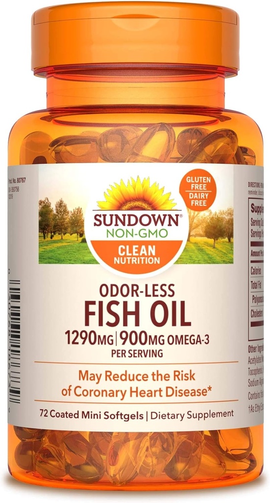 Sundown 물고기 기름, 72 입히는 소형 Softgels