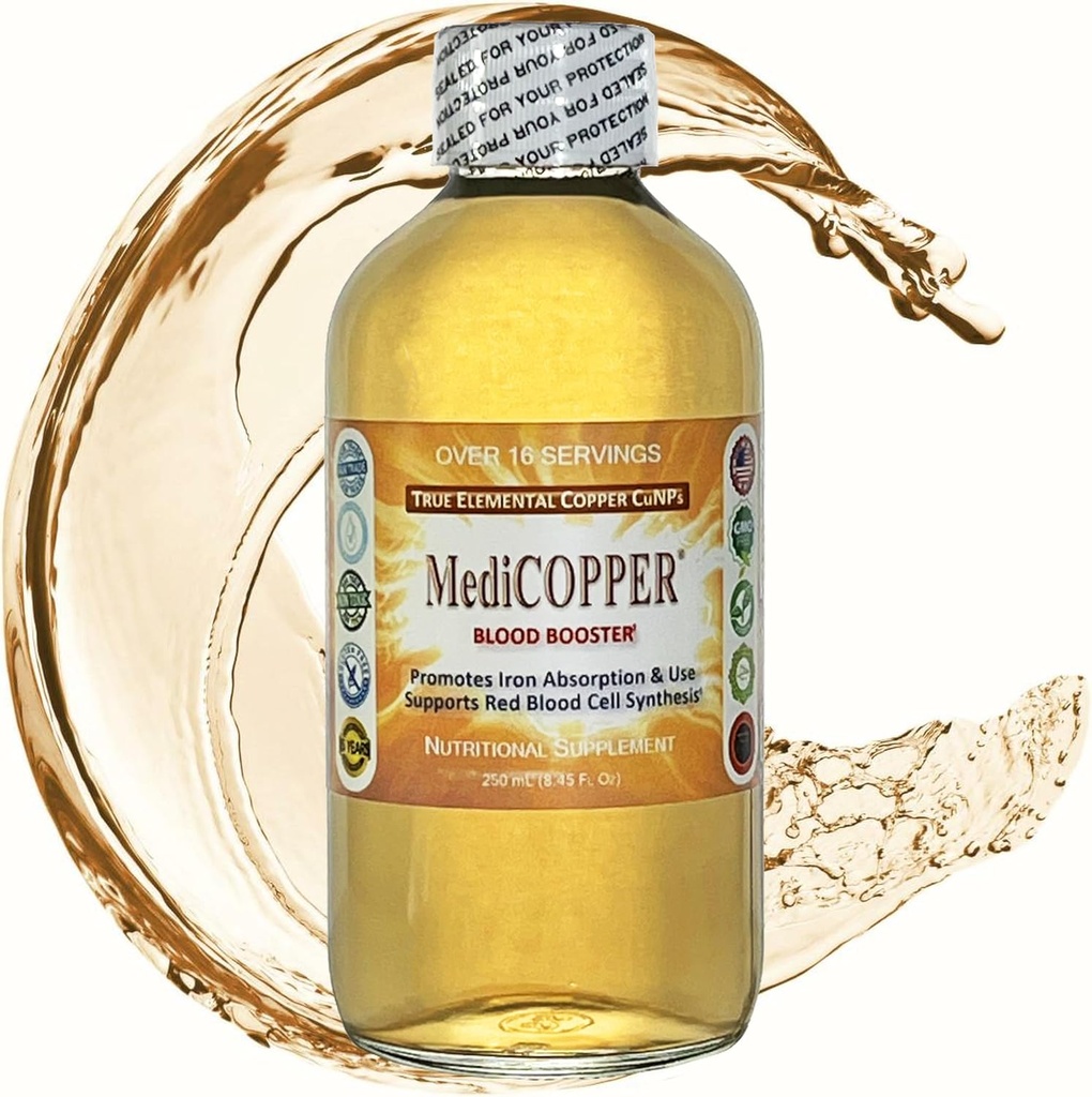MediCOPPER 혈액 부스터 진실한 콜로이드 구리 CuNP Nutrient - 명확한 유리병에 있는 250 mL