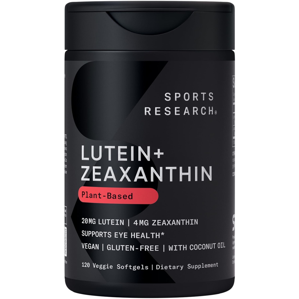 Sports Research® Lutein 및 Zeaxanthin 캡슐 - Lute-Gen® 및 유기농 코코넛 오일로 만든 눈 건강 지원 보충 - Vegan Friendly & Non-GMO Verified - 120 Veggie Softgels