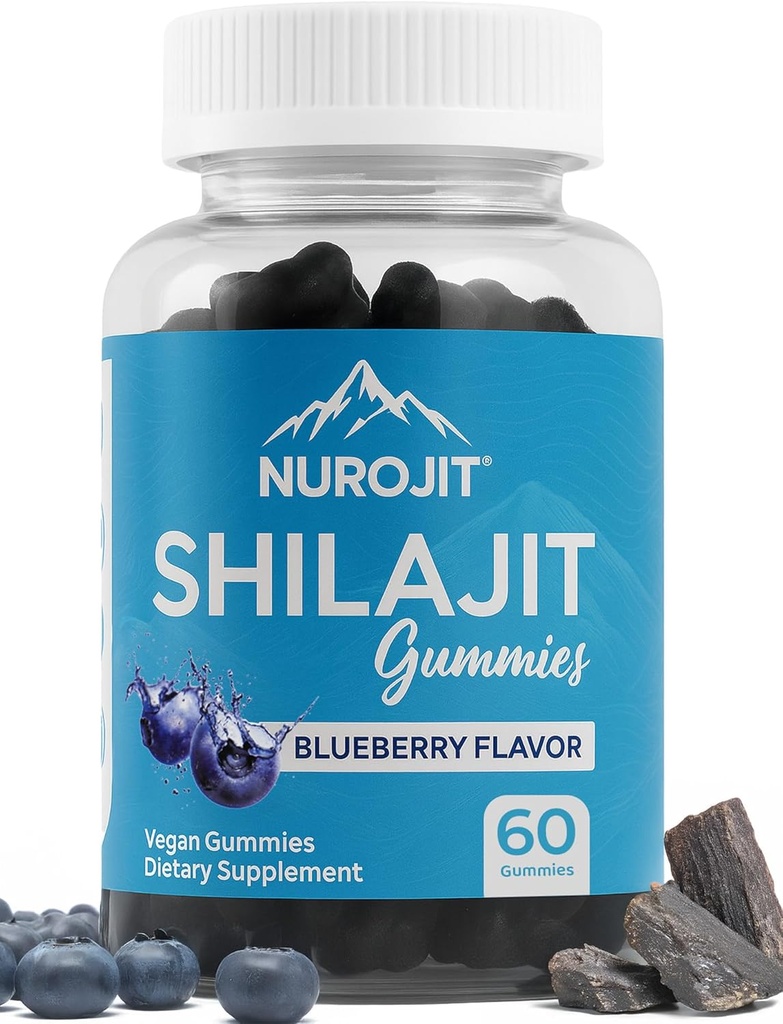 Shilajit Gummies, 블루 베리 맛, Himalayan 추출, 실험실 테스트, 비 GMO, Gluten 무료, Vegan 친절, Mess-Free 대안 수 지, 매일 루틴에 간단한 추가, 60 Vegan Gummies