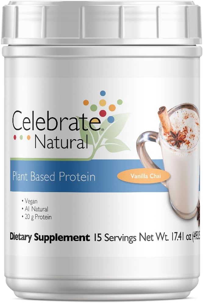 Celebrate Vitamins Vegan Protein Powder - 모든 천연 식물 기반 단백질 Shake Mix - 20g Pea Protein & 3g Fiber, Post-Bariatric Surgery - Vanilla Chai (15 서빙)