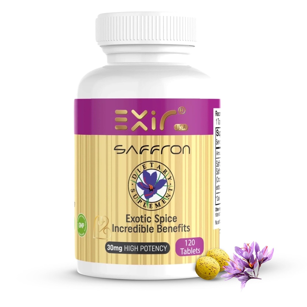EXIR Saffron 보충교재 | 지원 초점, 건강한 먹는 습관, 계류, 대사 (120의 정제)