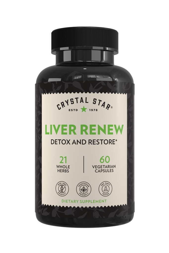Crystal Star Liver Renew, 60 캡슐, Herbal Liver Cleanse Supplement that Supports Normal Liver Function & Promots Toxin Release - 우유 이틀, 비 GMO